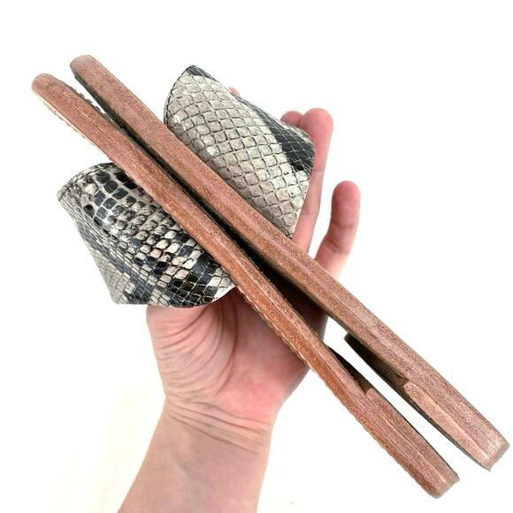 Freebird by Steven Golden Leather Sandals Python Snakeskin Reptile Slides Size 6 - Picture 6 of 13